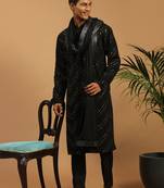 black mirror work georgette kurta with satin pyjama and mirror dupatta set | 3-piece luxury festive ethnic wear