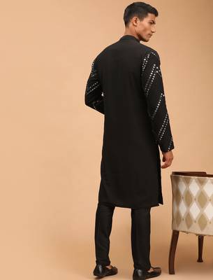black georgette mirror work kurta with fine satin pyjama set | festive wedding wear 3
