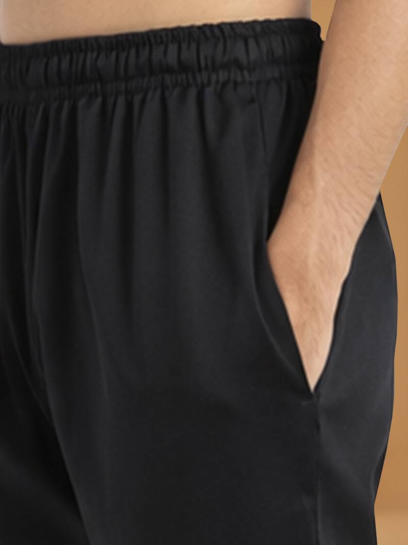 black georgette mirror work kurta with fine satin pyjama set | festive wedding wear