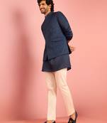 cream silk blend floral embroidered nehru jacket with kurta pyjama set | wedding festive wear