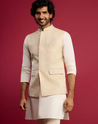 cream silk blend nehru jacket | all-over floral thread embroidery design 4