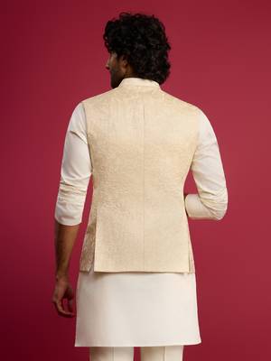 cream silk blend nehru jacket | all-over floral thread embroidery design 5