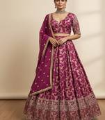 wine jacquard lehenga choli gold thread sequin work