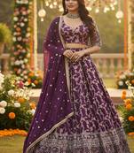purple jacquard sequin thread work lehenga choli set