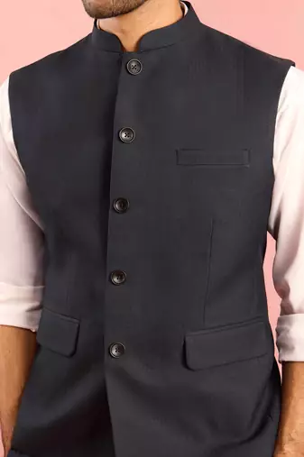 navy blue nehru jacket | self-textured imported suiting with satin lining | festive wear
