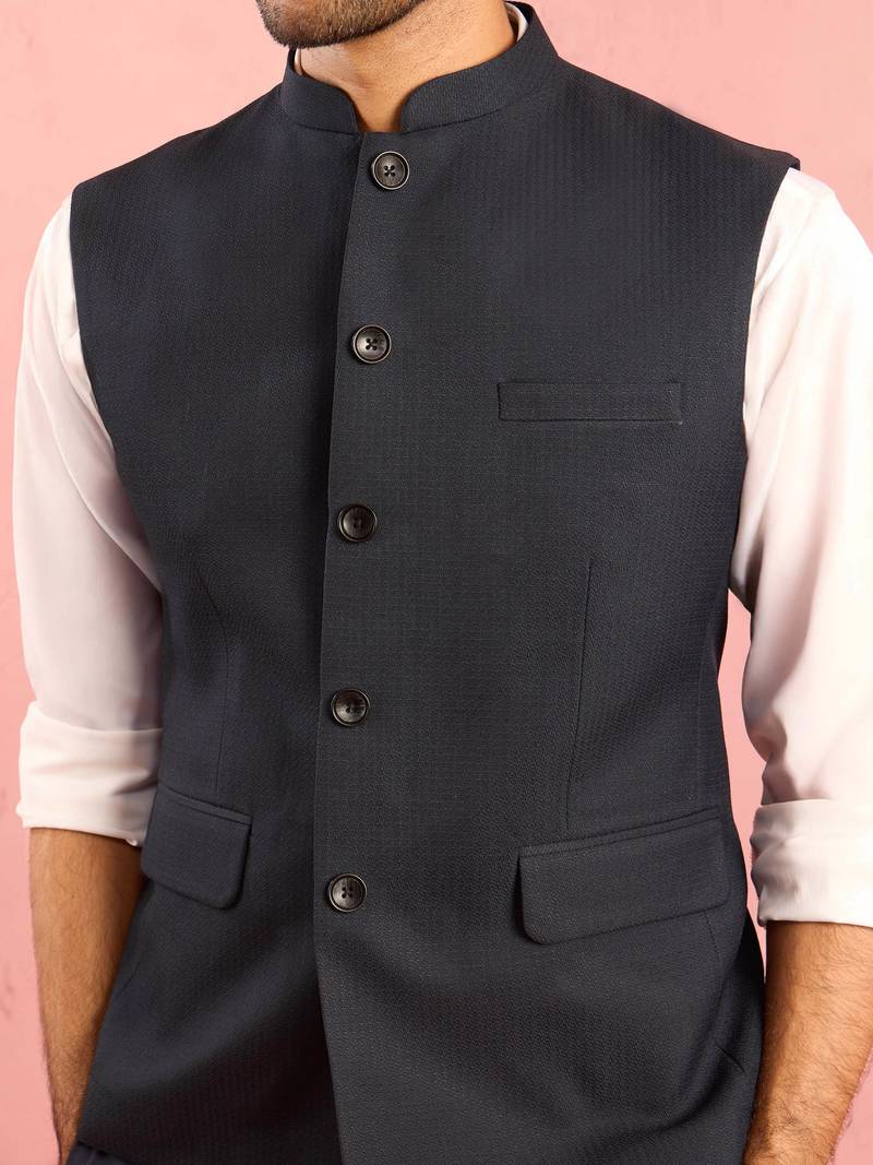 navy blue nehru jacket | self-textured imported suiting with satin lining | festive wear