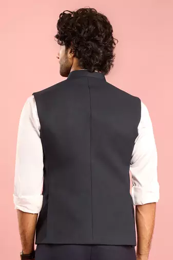 navy blue nehru jacket | self-textured imported suiting with satin lining | festive wear