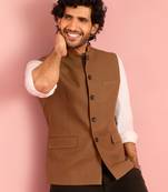 brown nehru jacket | self-textured imported suiting with satin lining | wedding wear
