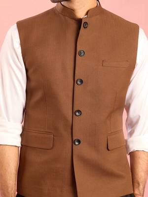 brown nehru jacket | self-textured imported suiting with satin lining | wedding wear 2
