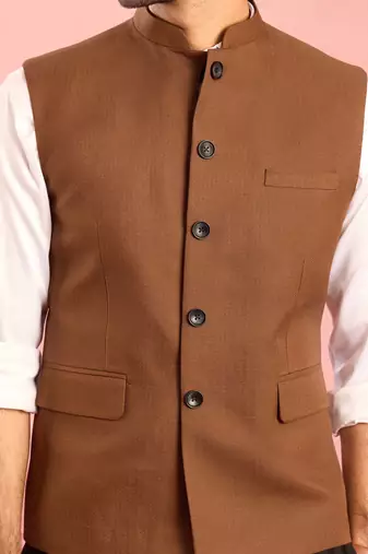 brown nehru jacket | self-textured imported suiting with satin lining | wedding wear