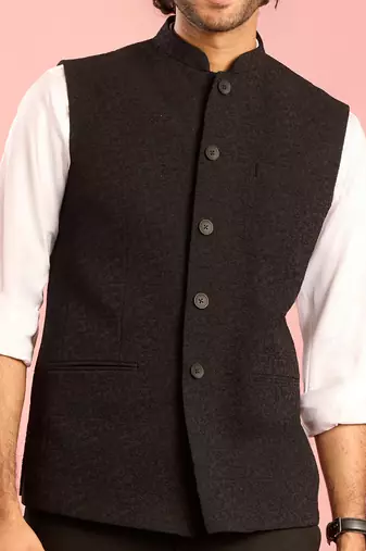 black nehru jacket | self-textured imported suiting with satin lining | wedding & formal wear