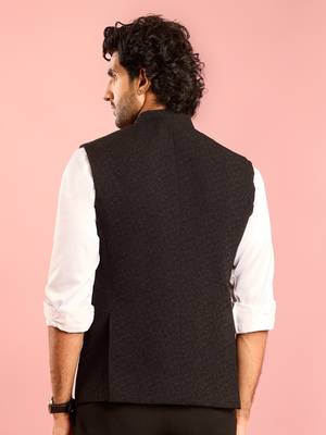 black nehru jacket | self-textured imported suiting with satin lining | wedding & formal wear 5