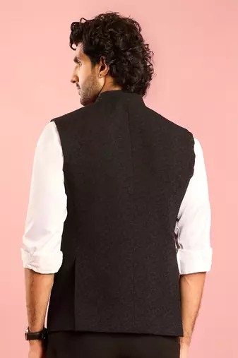 black nehru jacket | self-textured imported suiting with satin lining | wedding & formal wear