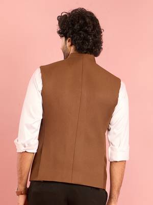 brown nehru jacket | self-textured imported suiting with satin lining | wedding wear 5