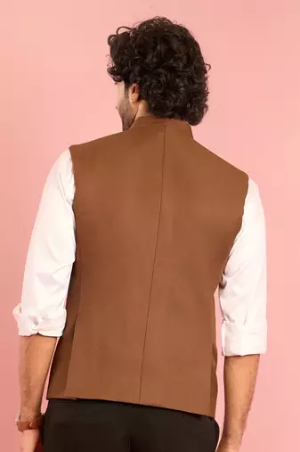 brown nehru jacket | self-textured imported suiting with satin lining | wedding wear
