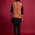 red embroidered nehru jacket with black kurta & pant set