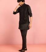black 3-piece nehru jacket kurta pant set | sequin embroidered ethnic formal wear