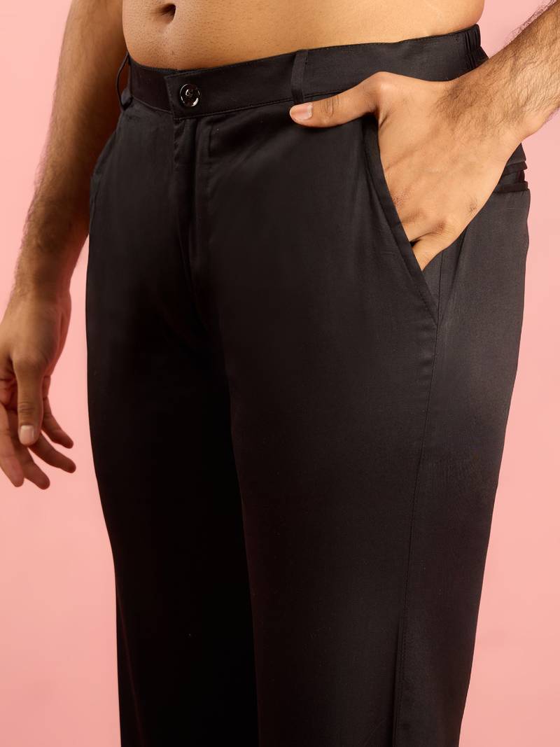 black 3-piece nehru jacket kurta pant set | sequin embroidered ethnic formal wear