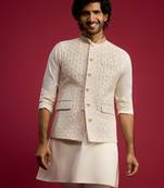 cream embroidered georgette nehru jacket | wedding festive wear