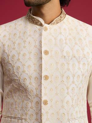 cream embroidered georgette nehru jacket | wedding festive wear 2