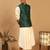 green embroidered nehru jacket set with cream self design kurta & viscose pyjama | wedding festive wear