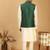 green embroidered nehru jacket set with cream self design kurta & viscose pyjama | wedding festive wear