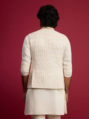cream embroidered georgette nehru jacket | wedding festive wear 5