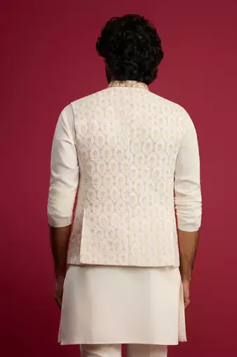 cream embroidered georgette nehru jacket | wedding festive wear