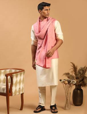 pink sequin nehru jacket set with cream kurta pyjama & pink sequin dupatta | wedding festive wear 1