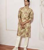 chiku silk blend floral printed nehru jacket kurta pyjama set | festive party wear