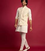 cream mirror work nehru jacket with satin kurta pant set | wedding & festive wear