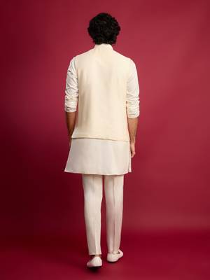 cream mirror work nehru jacket with satin kurta pant set | wedding & festive wear 5