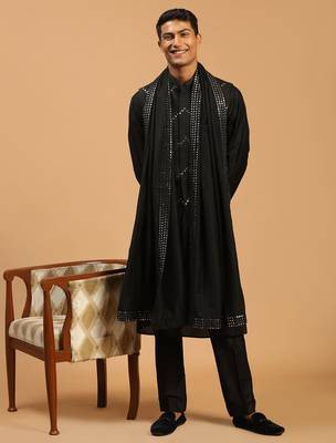 black mirror work nehru jacket set with kurta pyjama & mirror dupatta | party festive wear 1