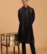 black mirror work nehru jacket set with kurta pyjama & mirror dupatta | party festive wear