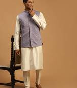 onion mirror work nehru jacket with cream viscose kurta pyjama set | comfortable contrast 3-piece festive wear