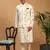 cream floral digital print nehru jacket kurta pyjama set | 3-piece festive ethnic wear