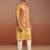 red patola print nehru jacket with yellow silk kurta & cream pyjama | vibrant 3-piece festive set