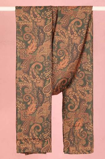 mehendi green cotton blend dupatta | paisley digital print with four-side fold