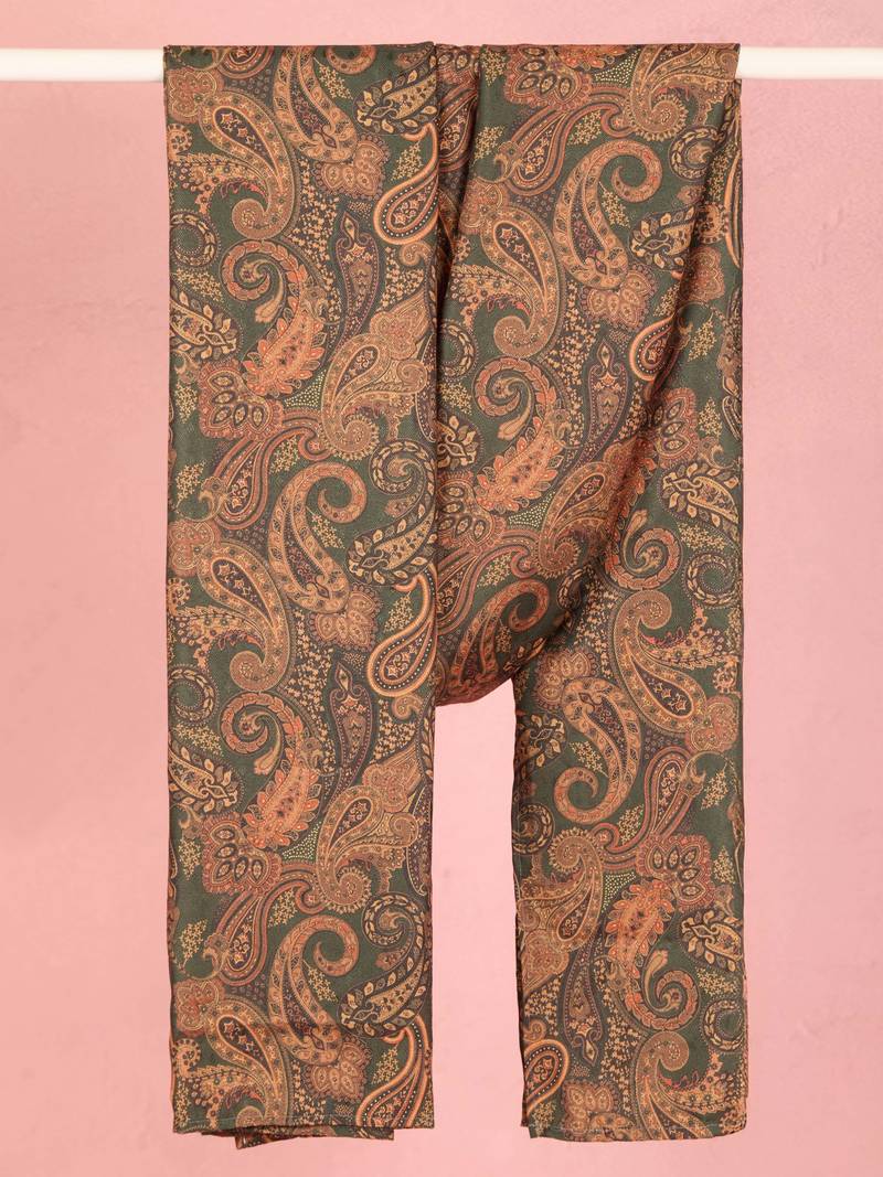 mehendi green cotton blend dupatta | paisley digital print with four-side fold