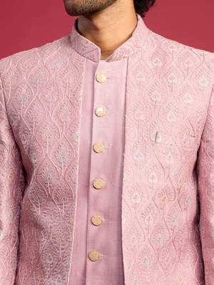 purple embroidered silk blend indo-western with cream pant style pyjama | wedding party wear 2