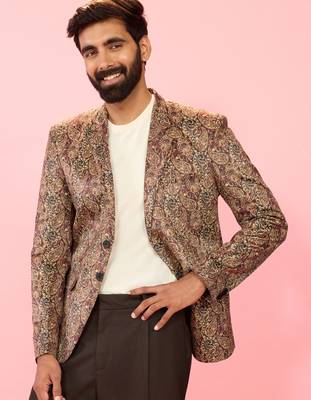 multicolour velvet patch paisley digital print notch collar wedding blazer | all-over print | satin lining 1