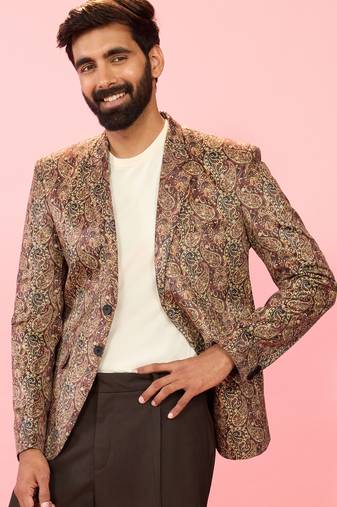 multicolour velvet patch paisley digital print notch collar wedding blazer | all-over print | satin lining