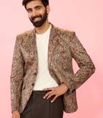 multicolour velvet patch paisley digital print notch collar wedding blazer | all-over print | satin lining