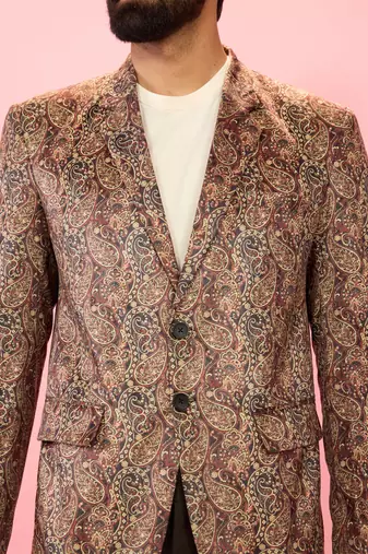 multicolour velvet patch paisley digital print notch collar wedding blazer | all-over print | satin lining