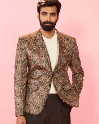 multicolour velvet patch paisley digital print notch collar wedding blazer | all-over print | satin lining 3