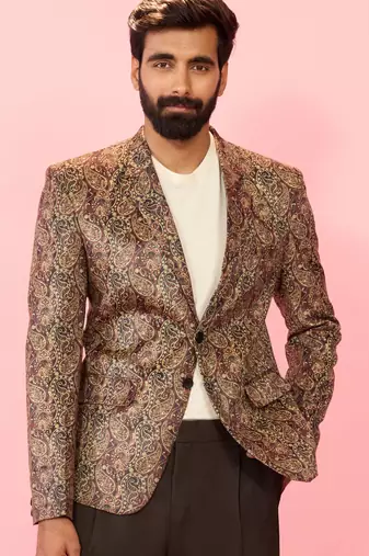multicolour velvet patch paisley digital print notch collar wedding blazer | all-over print | satin lining