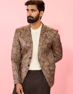 multicolour velvet patch paisley digital print notch collar wedding blazer | all-over print | satin lining 4