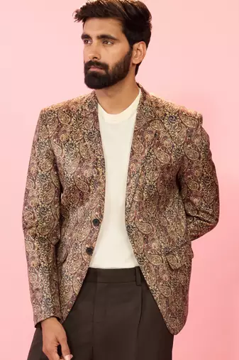 multicolour velvet patch paisley digital print notch collar wedding blazer | all-over print | satin lining