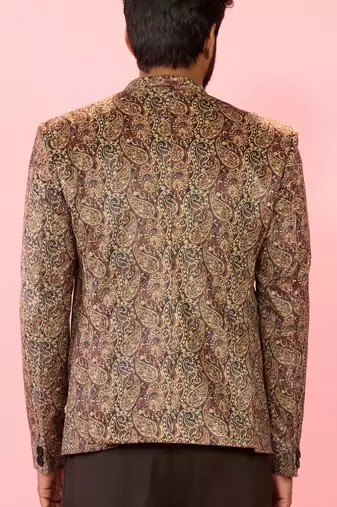 multicolour velvet patch paisley digital print notch collar wedding blazer | all-over print | satin lining