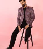 purple velvet paisley digital print blazer & black straight pant co-ord set | all-over print | satin lining